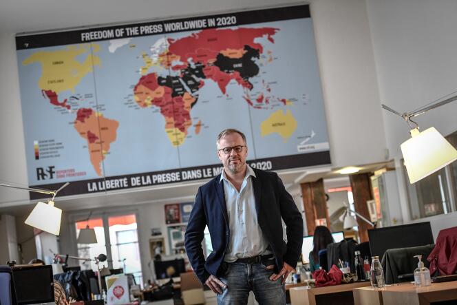 El secretario general de Reporteros sin Fronteras, Christophe Deloire, en la sede de RSF en París, el 9 de octubre de 2020. 