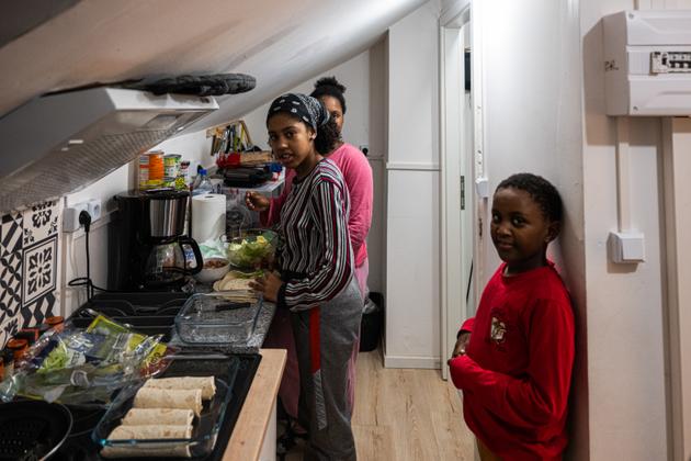 The Da Luz family's children in the kitchen of their apartment in Audun-le-Tiche, France, February 5, 2024.