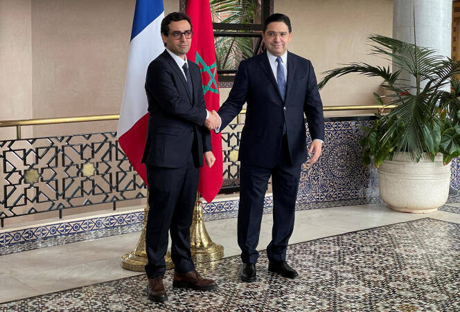 Les ministres français et marocains des affaires étrangères, Stéphane Séjourné et Nasser Bourita à Rabat, le 26 février 2024. 