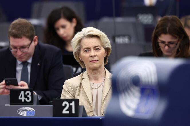 La presidenta de la Comisión Europea, Ursula von der Leyen, en Estrasburgo, el 28 de febrero de 2024. 