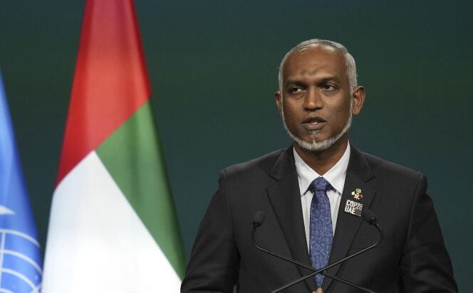 Mohamed Muizzu, président des Maldives, lors de la COP28 à Dubai (Emirats arabes Unis), le 1ᵉʳ décembre 2023.
