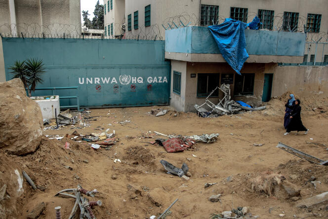 La sede dañada de la Agencia de Obras Públicas y Socorro de las Naciones Unidas para los Refugiados de Palestina en el Cercano Oriente (UNRWA) en la ciudad de Gaza, 15 de febrero de 2024.