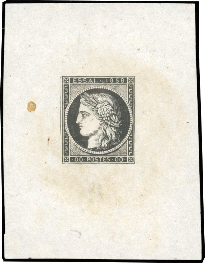  Essai de 1858 du 20 centimes noir Cérès avec légende « 00 Poste 00 ».