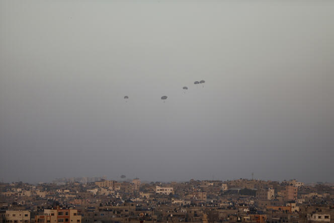 On Saturday, March 2, 2024, the United States dropped humanitarian aid over Gaza City.