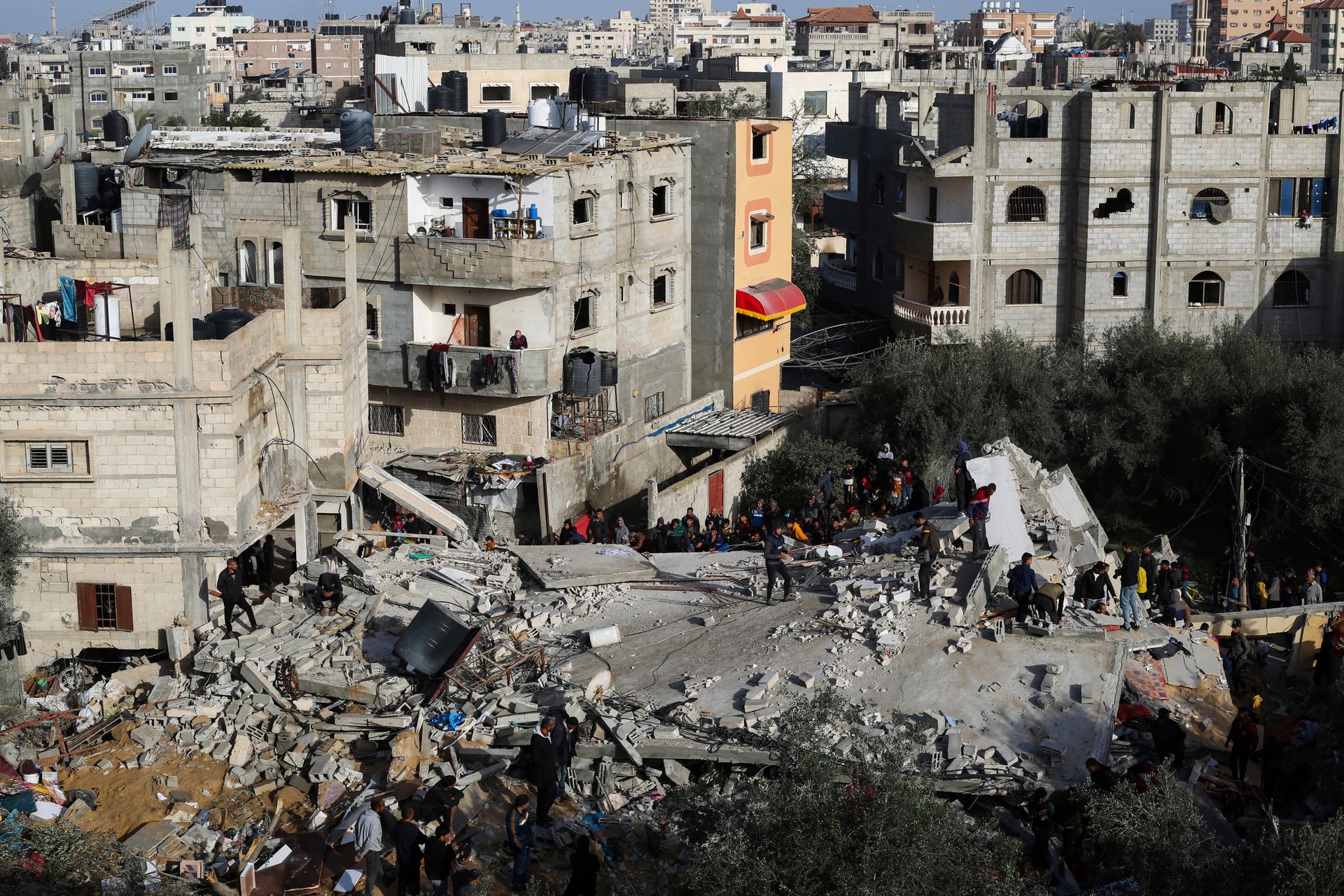 A residential neighborhood in Rafah destroyed by an Israeli strike, Gaza Strip, Sunday, March 3, 2024.