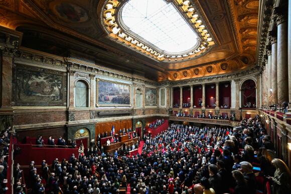 La salle du Congrès, à Versailles, à l’annonce du résultat du vote sur l’inscription de l’IVG dans la Constitution, le 4 mars 2024.