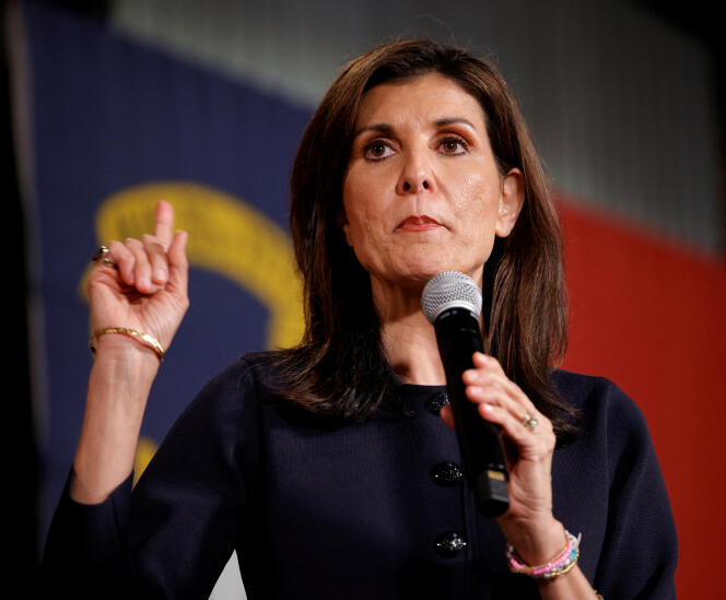 Republican presidential candidate and former US Ambassador to the United Nations Nikki Haley speaks at a campaign event in Charlotte, North Carolina, US., March 1, 2024. 