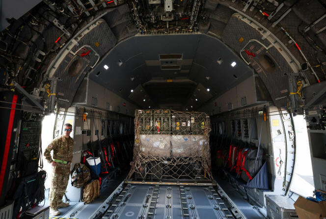 Humanitarian aid, intended to drop over Gaza on March 4, 2024, at Melsbroek Air Base, Belgium.