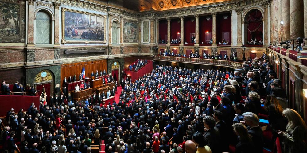 La salle du congrès à Versailles, à l’annonce du résultat du vote sur l’inscription de l’IVG dans la constitution, le 4 mars 2024. 