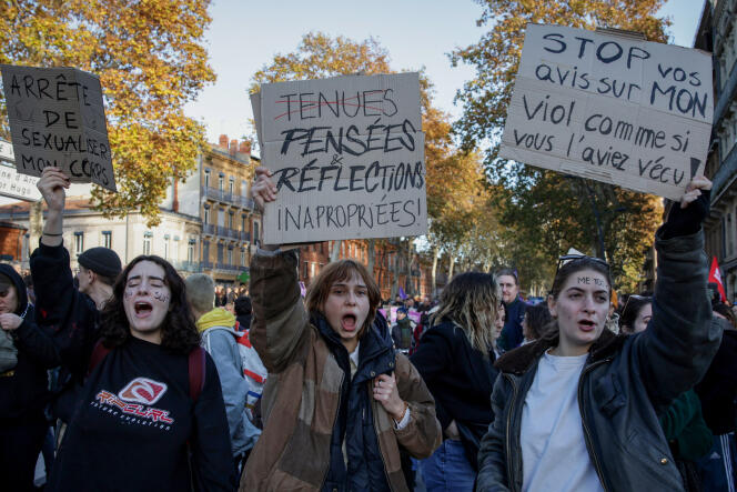 Manifestation organisée à l’occasion de la Journée internationale pour l’élimination de la violence à l’égard des femmes, à Toulouse, le 25 novembre 2023.