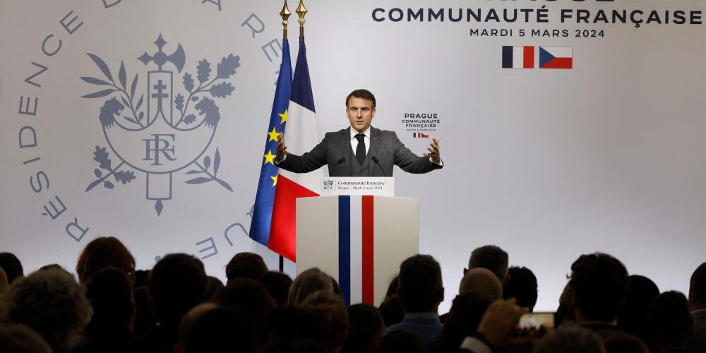Emmanuel Macron Le président français Emmanuel Macron, lors de son discours au lycée français de Prague, mardi 5 mars.