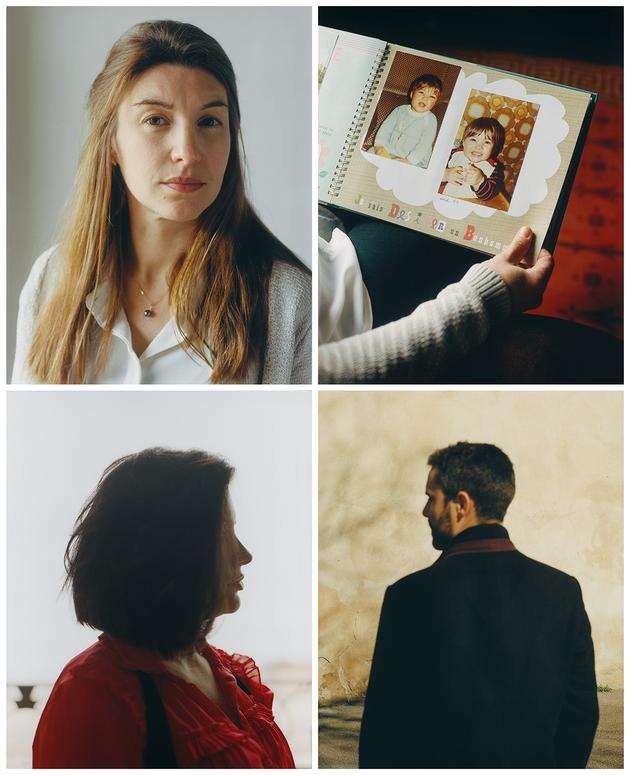 En haut et de gauche à droite, Amélie et son album de famille. En bas, Ophélie et Guillaume.