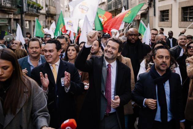 André Ventura, leader of the Chega party, at a rally in Braga, northern Portugal, on February 27, 2024.