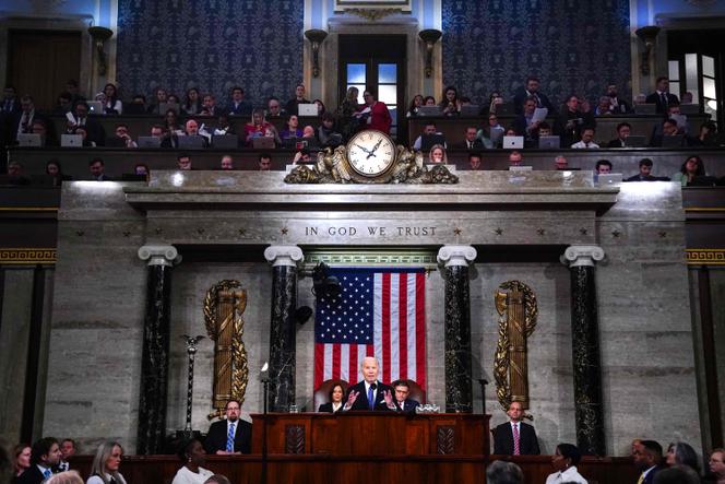 Us-Präsident Joe Biden Hält Die Rede Zur Lage Der Nation Im Repräsentantenhaus Des Us-Kapitols In Washington, Dc, Am 7. März 2024. 