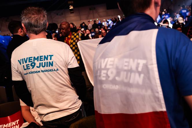 Durante el primer mitin de campaña del Rally Nacional para las elecciones europeas de junio de 2024, en Marsella, el 3 de marzo de 2024. 