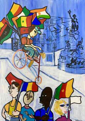 « République », de Francis Essoua Kalu (acrylique sur toile, 116 cm x 81 cm, 2024).