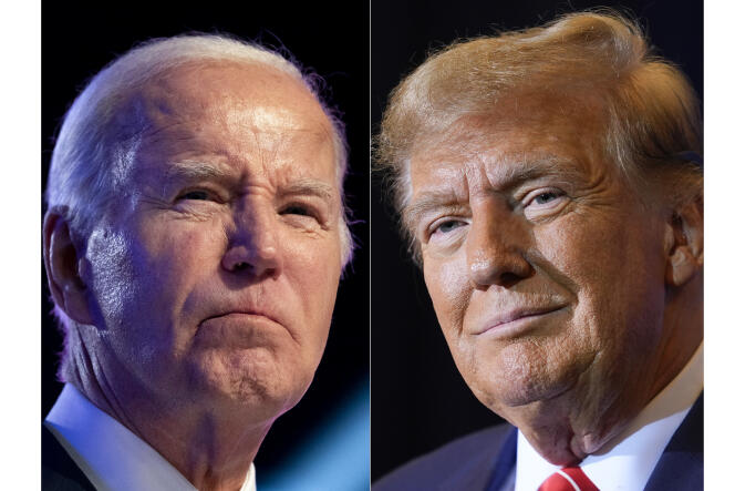 Le président américain, Joe Biden, à gauche, le 5 janvier 2024, et l’ancien président Donald Trump, à droite, le 19 janvier 2024. 