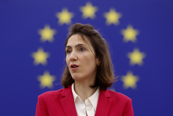 L’eurodéputée Valérie Hayer, tête de liste du parti Renaissance aux élections européennes, le 12 mars 2024 à Strasbourg.