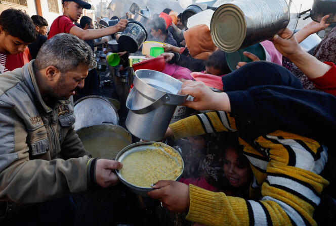 Food distribution in Rafah, southern Gaza Strip, March 13, 2024. 