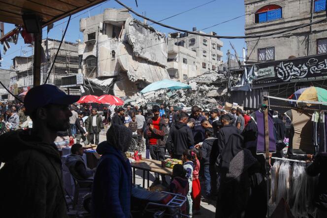 A makeshift market in Rafah, Gaza Strip, on March 12, 2024.