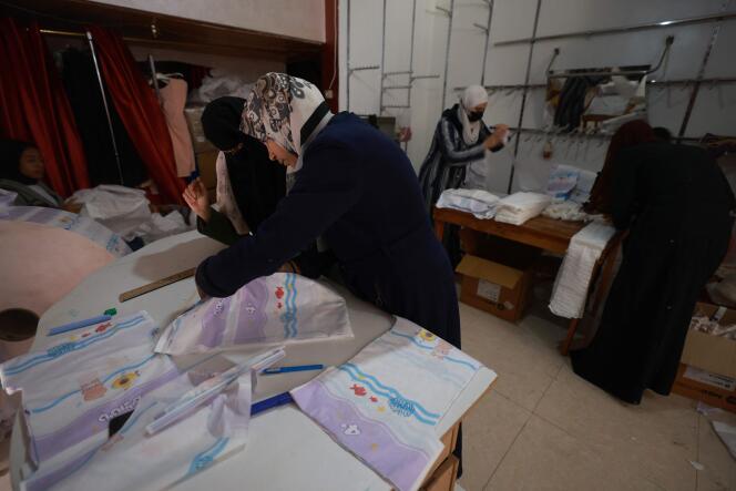 A small-scale baby diaper factory in Gaza on February 20, 2024.