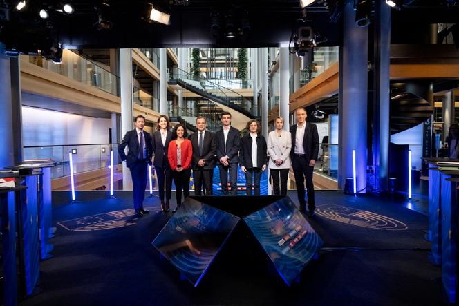 Avant le premier débat de la campagne des européennes 2024, sur la chaîne Public Sénat, depuis le Parlement européen, le 14 mars 2024.