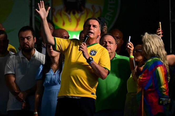 Jair Bolsonaro speaks during the launch of Alexandre Ramagem’s pre-candidacy for the mayoral elections in Rio de Janeiro, Brazil, on March 16, 2024. 