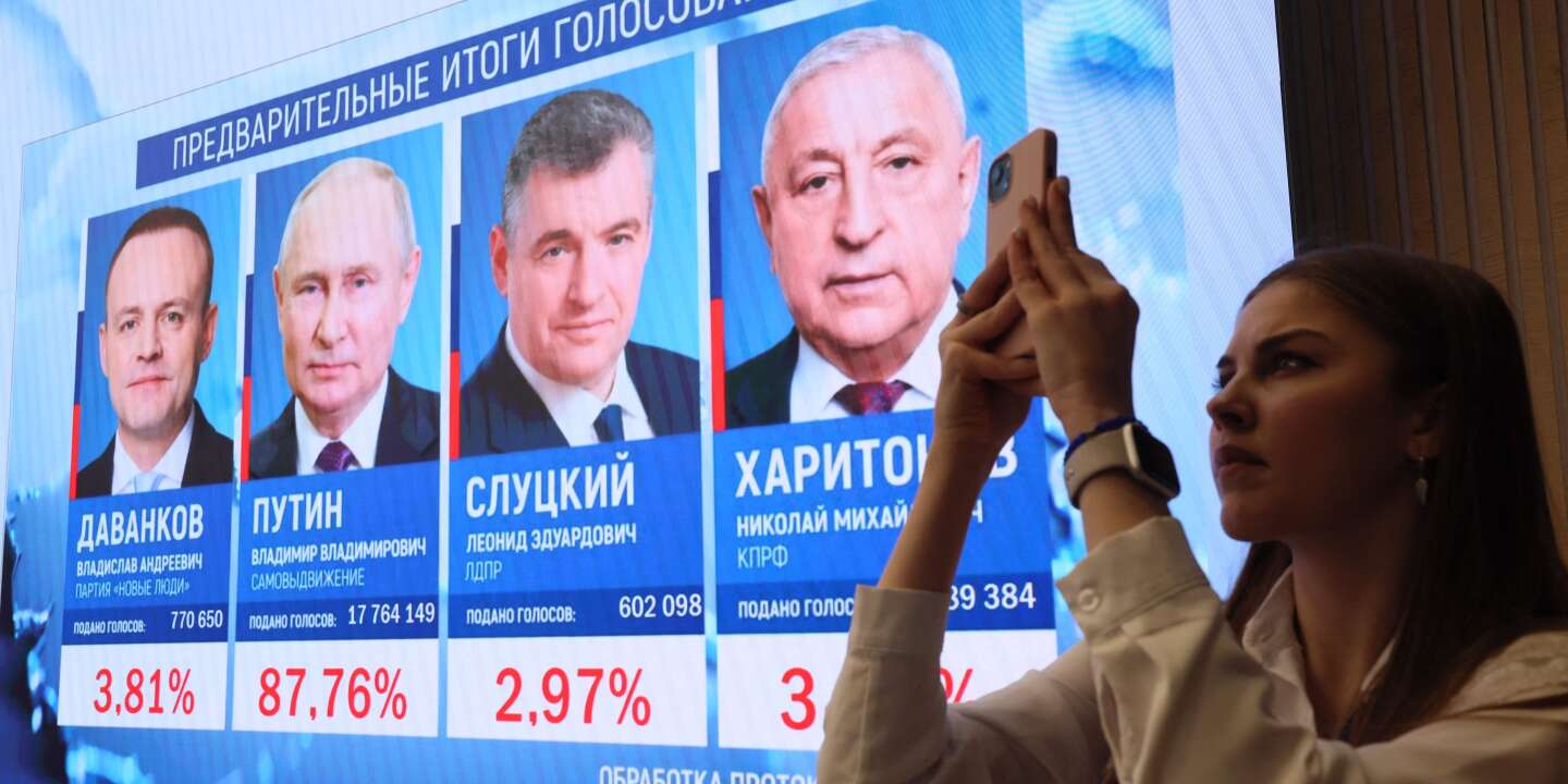 Vladimir Putin was re-elected with an estimated record 87% of the vote, according to preliminary results.
