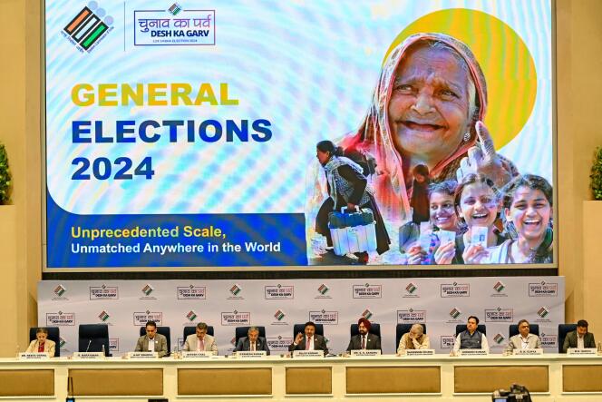 El comisionado electoral jefe de la India, Rajiv Kumar, durante la Comisión Electoral de la India en Nueva Delhi el 16 de marzo de 2024.