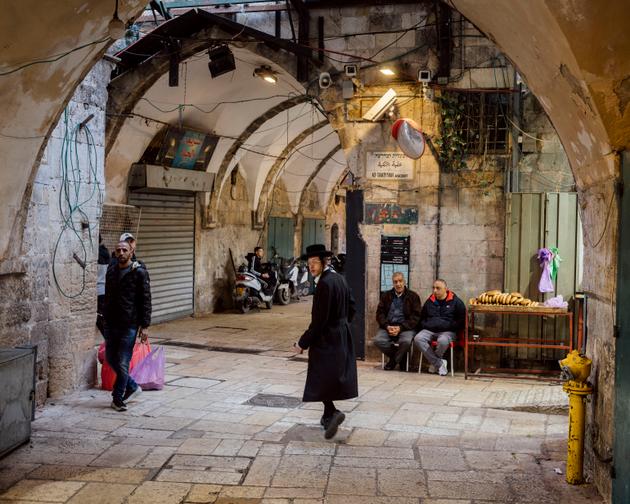An ultra-Orthodox man in the streets of the Muslim quarter of the Old City, East Jerusalem, March 10, 2024.