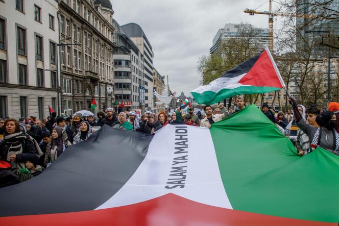 At a pro-Palestinian demonstration in Brussels on March 17, 2024.