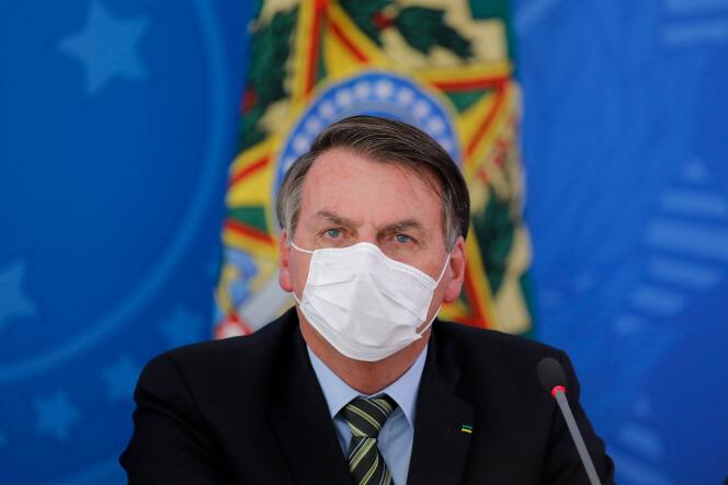 Jair Bolsonaro, then president of Brazil, during the Covid-19 pandemic, in Brasilia, March 18, 2020.