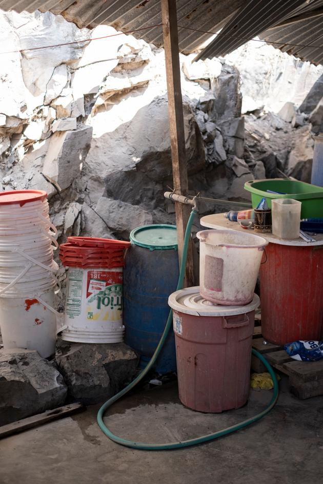 At Brigida Yana Condori's home, a tap feeds a small reservoir that she fills every month from a private tanker. Lima, March 4, 2024.