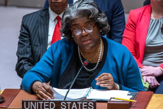 La embajadora de Estados Unidos ante las Naciones Unidas, Linda Thomas-Greenfield, habla durante una reunión del Consejo de Seguridad de las Naciones Unidas el 22 de marzo de 2024 en Nueva York, Estados Unidos.