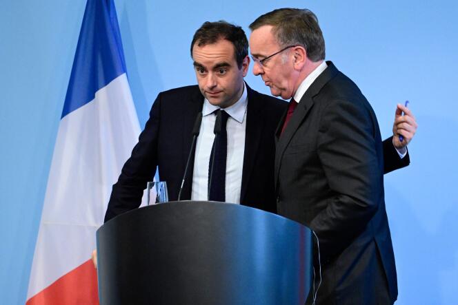 French Minister of the Armed Forces, Sébastien Lecornu, and German Defense Minister, Boris Pistorius, in Berlin, March 22, 2024.