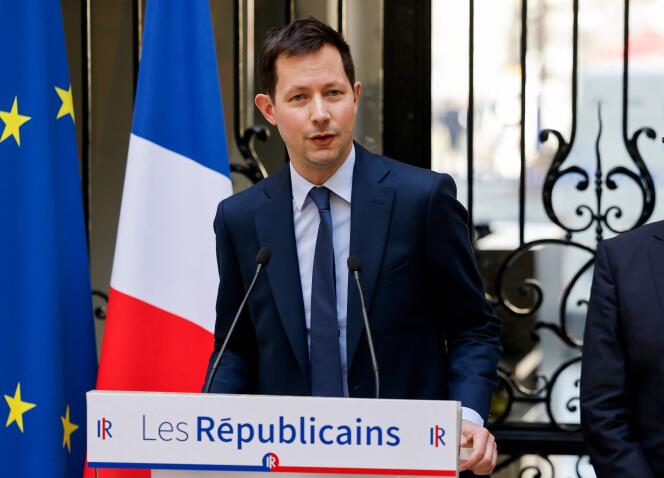 François-Xavier Bellamy, jefe de la lista republicana para las elecciones europeas, en París, el 19 de marzo de 2024.