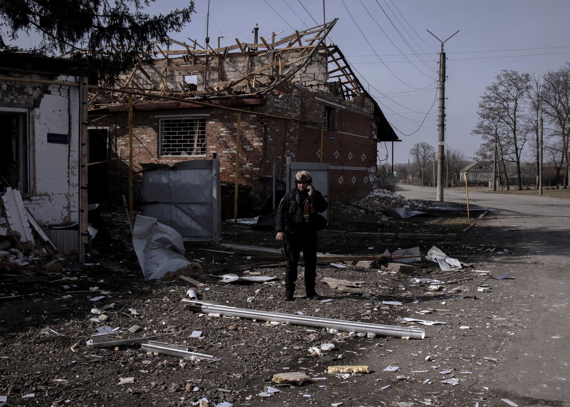 Artur Kryazh, 41, police commander of the town of Velyka Pysarivka, in the Sumy region, a few kilometers from the Russian border, on March 21, 2024.