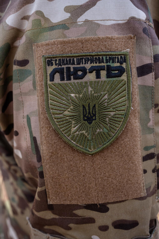 Le chevron de la brigade Liout, dans l’oblast de Donetsk, en Ukraine, le 25 février 2024. 