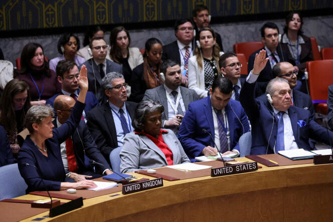 Lors du vote d’une résolution appelant à un « cessez-le feu immédiat » à Gaza, au Conseil de sécurité des Nations unies, à New York, le 25 mars 2024.