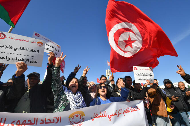 Demonstration in the streets of Tunis to protest against a proposed law which will grant the government extensive powers over NGOs, March 2, 2024.