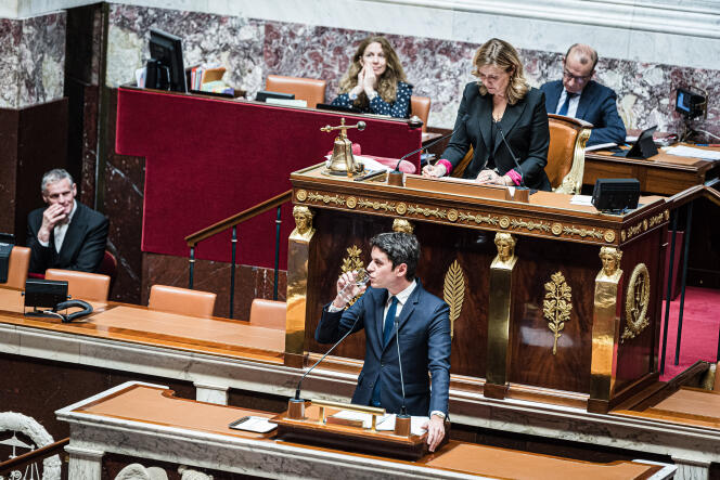 El primer ministro Gabriel Attal en la Asamblea Nacional en París el 12 de marzo de 2024. 