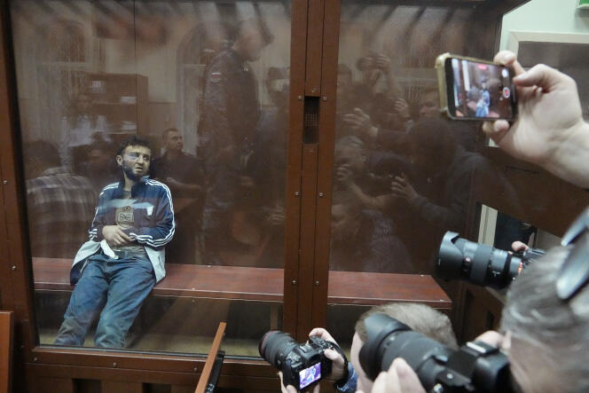 Dalerdjon Mirzoev, suspect dans l’attentat à Moscou, au tribunal de Basmanny, le  24 mars 2024. 