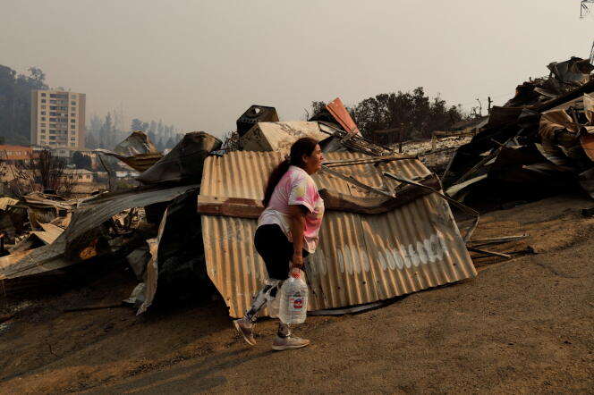 Des maisons brûlées à la suite de la propagation des incendies de forêt à Viña del Mar (Chili), le 3 février 2024.