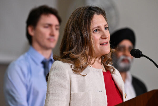 La vice-première ministre canadienne Chrystia Freeland à Vancouver, en Colombie-Britannique, le 27 mars 2024.