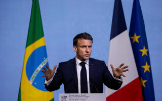 French President Emmanuel Macron speaks during the Brazil-France Economic Forum at the Federation of Industries of the State of Sao Paulo (FIESP) in Sao Paulo, Brazil March 27, 2024. REUTERS/Amanda Perobelli