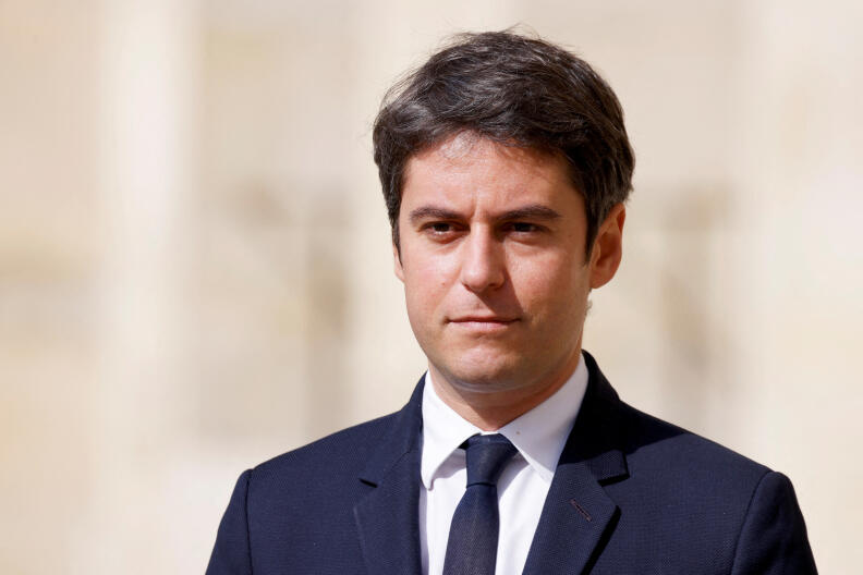 FILE PHOTO: France's Prime Minister Gabriel Attal attends a "national tribute" ceremony for late French politician and admiral, Philippe de Gaulle, son of Charles de Gaulle, at the Hotel des Invalides in Paris, France on March 20, 2024. LUDOVIC MARIN/Pool via REUTERS/File Photo
