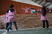 Children rehearse for a commemoration at Bourj Al-Barajneh camp, Beirut, March 27, 2024.