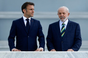 Emmanuel Macron and Luiz Inacio Lula da Silva, after a meeting at the Palácio do Planalto presidential palace, Brasilia, March 28, 2024.