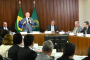 Brazilian President Luiz Inacio Lula da Silva speaks during a ministerial meeting at the Planalto Palace in Brasilia on March 18, 2024.