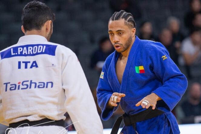 Judoka Valentin Houinato at the Paris Grand Slam, February 5, 2023. A journalist with Radio France, he is trying to qualify for the Games in Benin's colors.